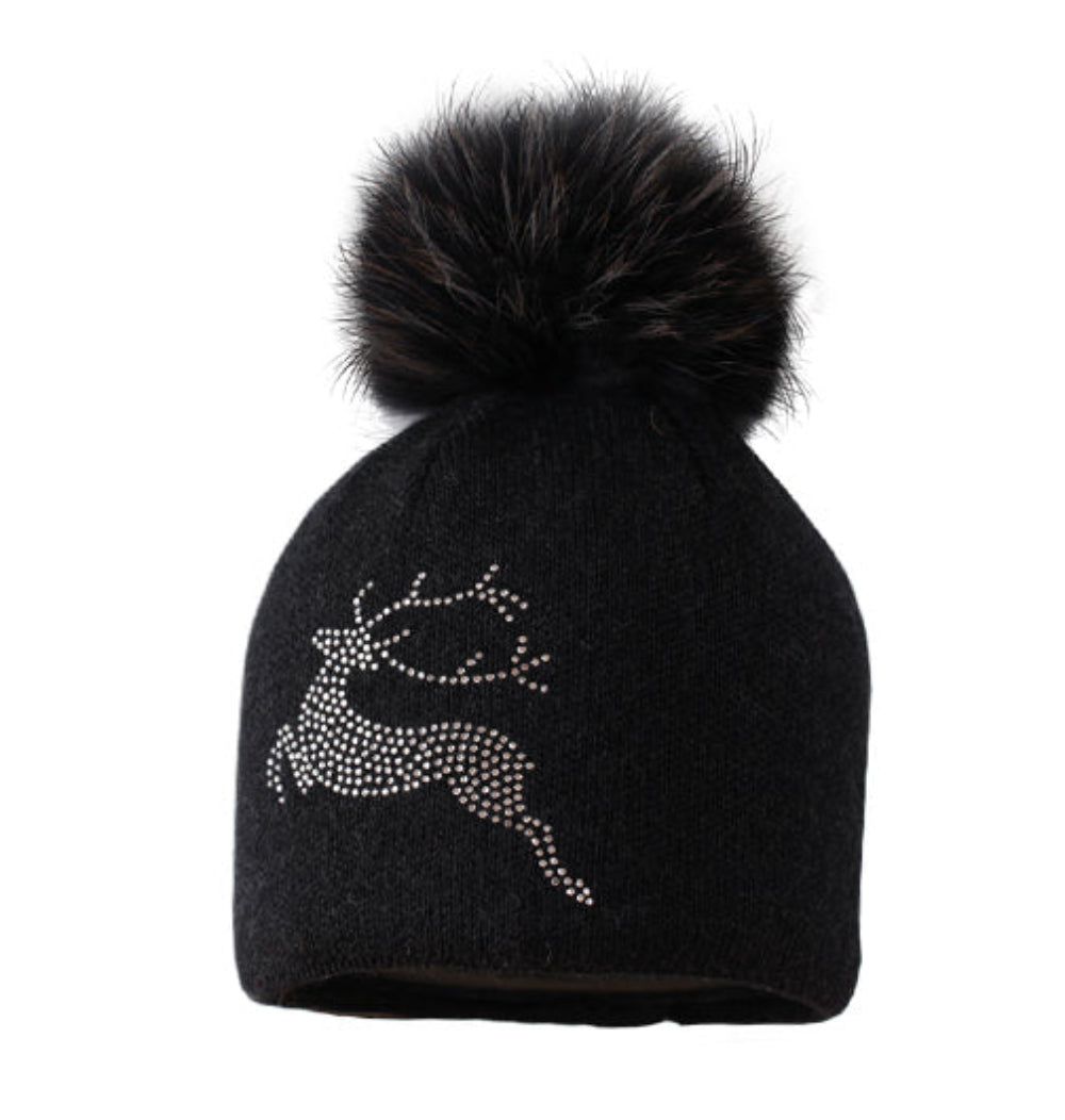 Starling Silver Bling Merino Real Fur Pom Beanie