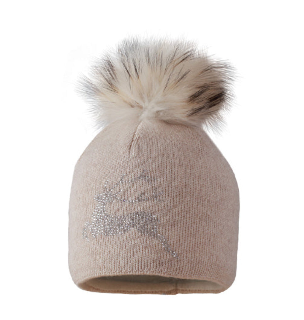 Starling Silver Bling Merino Real Fur Pom Beanie