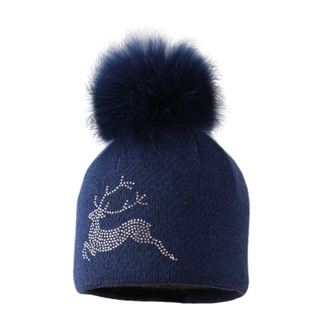 Starling Silver Bling Merino Real Fur Pom Beanie